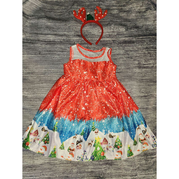 Toddler Girls‎ Holiday Christmas Santa Dress Headband Tights - New Size 3t - Picture 1 of 11